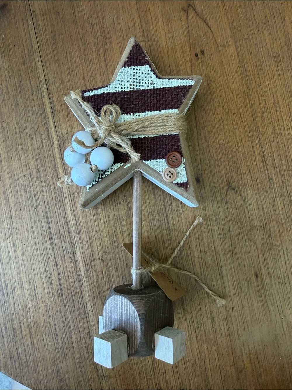 Rustic Burlap Star USA Holiday Table Decor - Set of 2